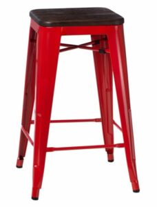 Culty Červená kovová barová židle Tolix 75 s tmavým sedákem z kartáčovaného dřeva Culty