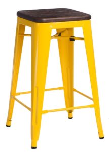 Culty Žlutá kovová barová židle Tolix 75 s tmavým sedákem z kartáčovaného dřeva Culty