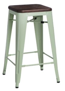 Culty Zelená kovová barová židle Tolix 75 s tmavým sedákem z kartáčovaného dřeva Culty