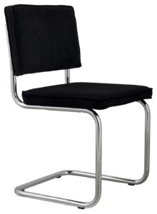Černá manšestrová jídelní židle ZUIVER RIDGE RIB s lesklým rámem Zuiver