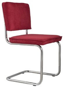 Červená manšestrová jídelní židle ZUIVER RIDGE RIB s lesklým rámem Zuiver