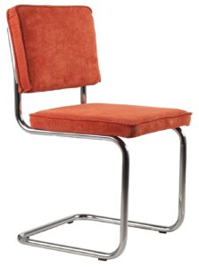 Oranžová manšestrová jídelní židle ZUIVER RIDGE RIB s lesklým rámem Zuiver