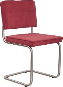 Červená manšestrová jídelní židle ZUIVER RIDGE RIB s matným rámem Zuiver