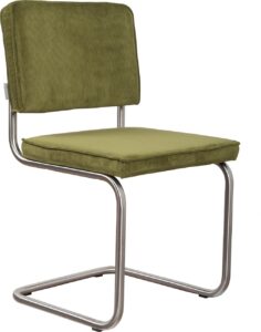 Zelená manšestrová jídelní židle ZUIVER RIDGE RIB s matným rámem Zuiver