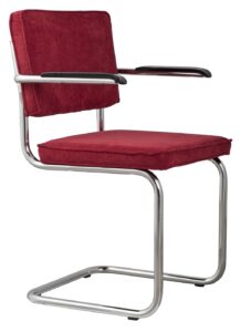 Červená manšestrová jídelní židle ZUIVER RIDGE RIB s područkami Zuiver
