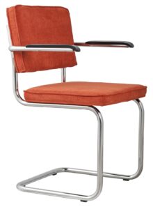 Oranžová manšestrová jídelní židle ZUIVER RIDGE RIB s područkami Zuiver