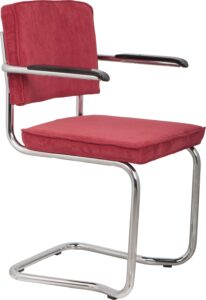 Červená manšestrová jídelní židle ZUIVER RIDGE KINK RIB s područkami Zuiver
