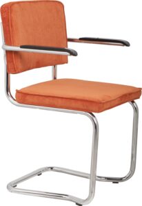 Oranžová manšestrová jídelní židle ZUIVER RIDGE KINK RIB s područkami Zuiver