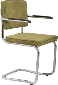 Zelená manšestrová jídelní židle ZUIVER RIDGE KINK RIB s područkami Zuiver