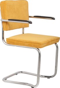 Žlutá manšestrová jídelní židle ZUIVER RIDGE KINK RIB s područkami Zuiver