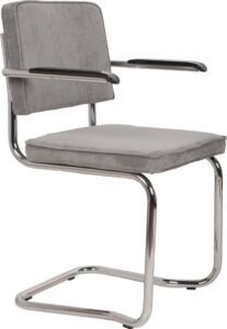 Světle šedá manšestrová jídelní židle ZUIVER RIDGE KINK RIB s područkami Zuiver