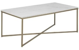 SCANDI Bílý mramorový konferenční stolek Venice 120 cm se zlatou podnoží SCANDI