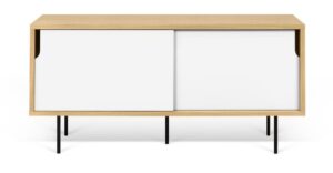 Porto Deco Bílá dubová komoda Deron 135 x 45 cm s kovovou podnoží Porto Deco