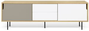 Porto Deco Bílošedý dubový TV stolek Deron 201 x 45 cm s kovovou podnoží Porto Deco