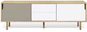 Porto Deco Bílošedý dubový TV stolek Deron 201 x 45 cm s dřevěnou podnoží Porto Deco