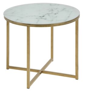 SCANDI Bílý mramorový konferenční stolek Venice 50 cm se zlatou podnoží SCANDI