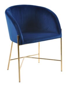 SCANDI Tmavě modrá sametová jídelní židle Olea se zlatou podnoží SCANDI