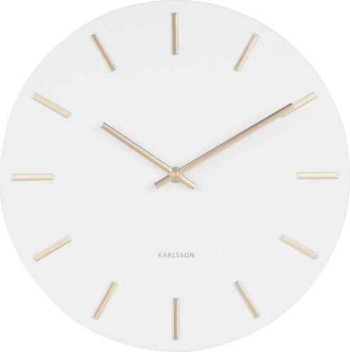 Bílé nástěnné hodiny s ručičkami ve zlaté barvě Karlsson Charm
