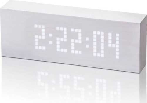 Bílý budík s bílým LED displejem Gingko Message Click Clock Gingko
