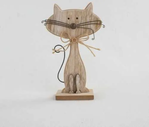 Dřevěná dekorace ve tvaru kočky Dakls Cats, výška 18 cm