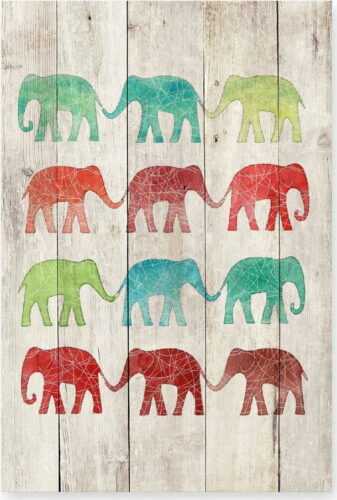 Dřevěná nástěnná dekorativní cedule Surdic Elephants Cue
