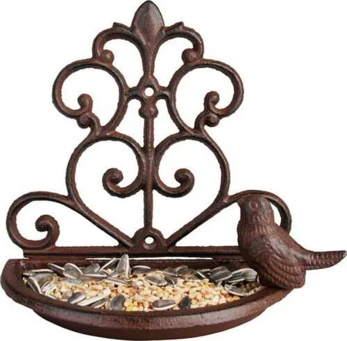 Litinové půlkruhové krmítko s ptáčkem Esschert Design, šířka 18,3 cm