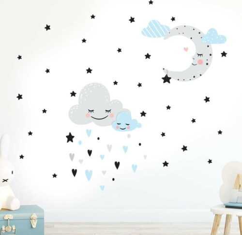 Modrá nnástěnná samolepka Ambiance Moon And Clouds Love In The Stars Ambiance