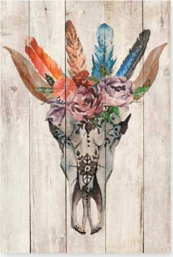 Nástěnná dekorace z borovicového dřeva Madre Selva Deer Skull