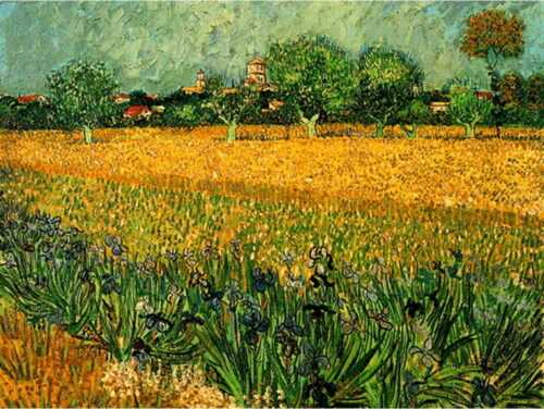 Reprodukce obrazu Vincenta van Gogha - View of arles with irises in the foreground