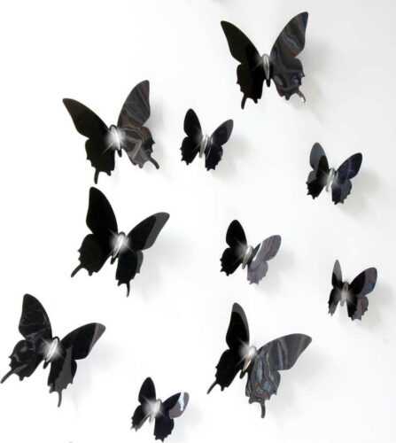 Sada 12 černých adhezivních 3D samolepek Ambiance Wall Butterflies Ambiance