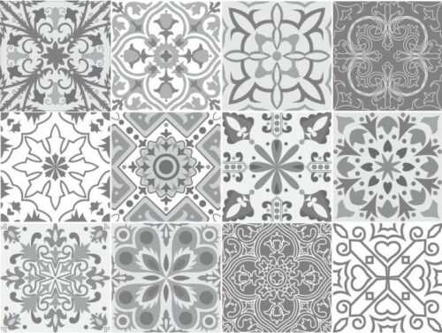 Sada 12 nástěnných samolepek Ambiance Wall Decal Tiles Grey and White Torino