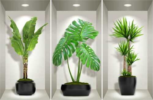 Sada 3 3D samolepek na zeď Ambiance Green Plants Ambiance