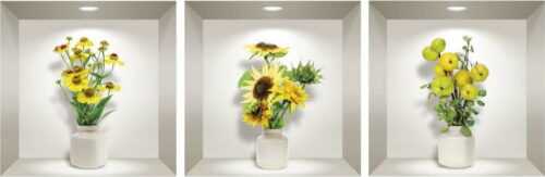 Sada 3 3D samolepek na zeď Ambiance Yellow Flowers Ambiance