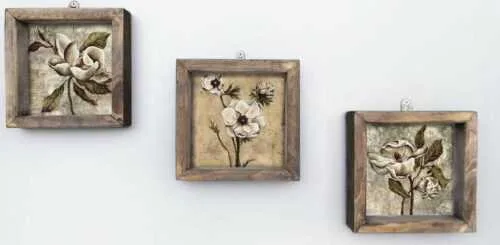 Sada 3 nástěnných obrazů Vintage, 15 x 15 cm