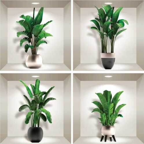 Sada 4 3D samolepek na zeď Ambiance Exotic Palm Leaves Ambiance