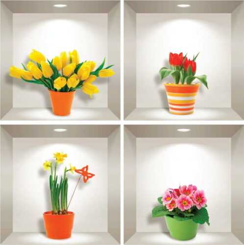 Sada 4 3D samolepek na zeď Ambiance Prairie Flowers Ambiance