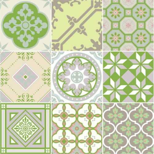 Sada 9 nástěnných samolepek Ambiance Azulejos Shade of Green