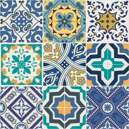 Sada 9 nástěnných samolepek Ambiance Azulejos Vintage Arabesques