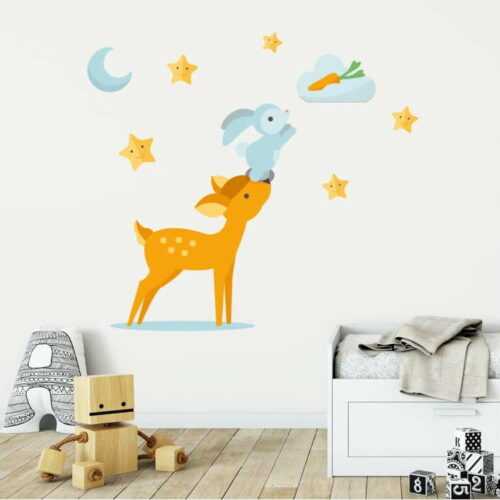 Sada nástěnných dětských samolepek Ambiance Scandinavian Animals Rabbit and Fawn Ambiance