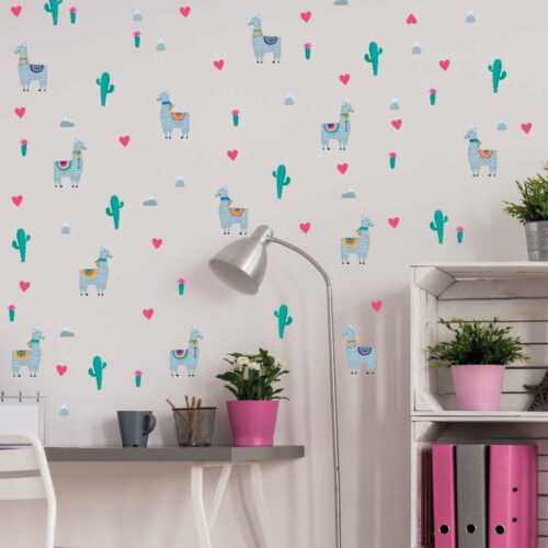 Sada samolepek na zeď Ambiance Lamas and Cactus Ambiance