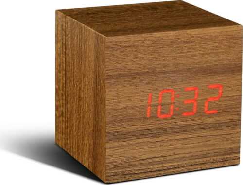 Světle hnědý budík s červeným LED displejem Gingko Cube Click Clock Gingko