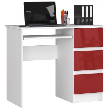 Počítačový stůl A-6 pravá bílá/červená lesk