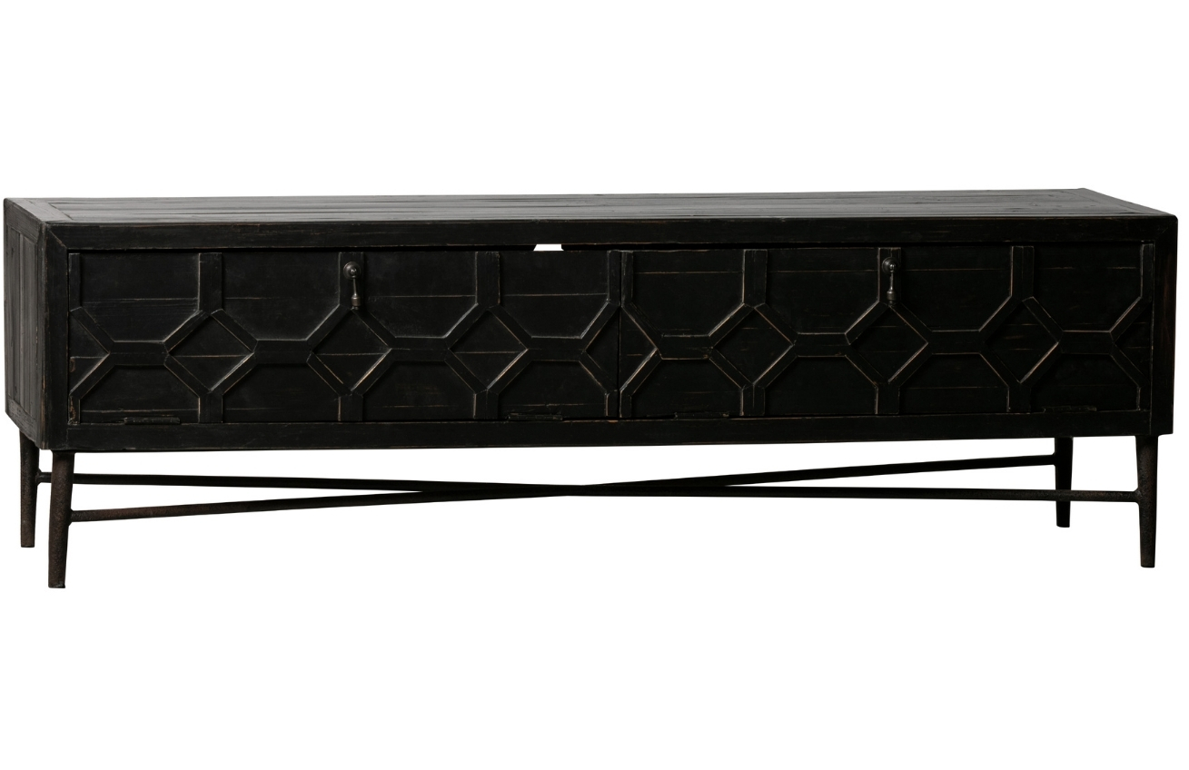 Hoorns Černý borovicový TV stolek Morten 165 x 45 cm Hoorns