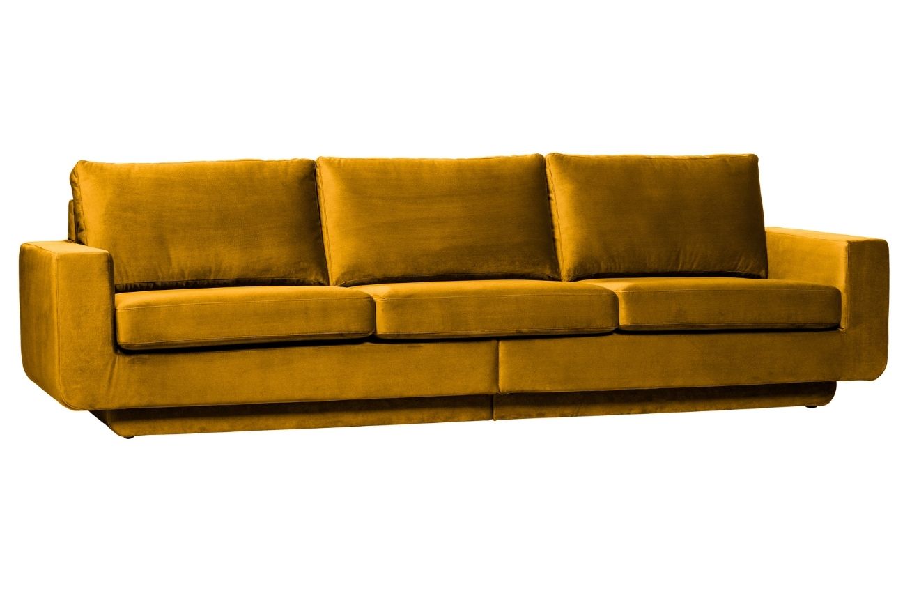 Hoorns Okrově žlutá sametová třímístná pohovka Chanelle 282 cm Hoorns