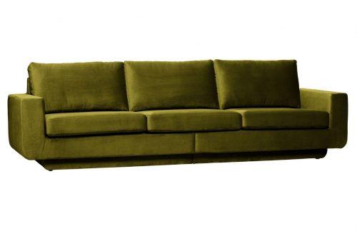 Hoorns Olivově zelená sametová třímístná pohovka Chanelle 282 cm Hoorns