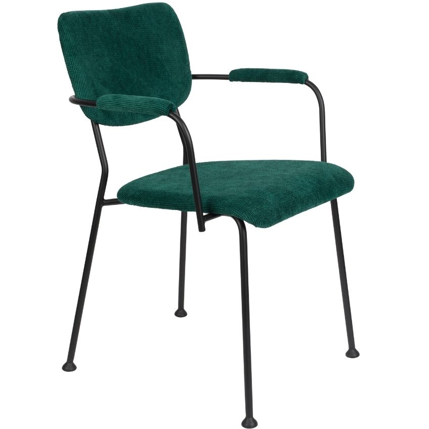 Tmavě zelená manšestrová jídelní židle ZUIVER BENSON s područkami Zuiver