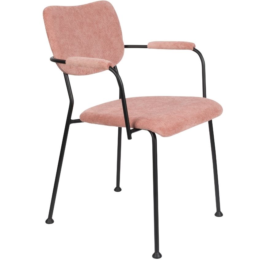 Růžová manšestrová jídelní židle ZUIVER BENSON s područkami Zuiver