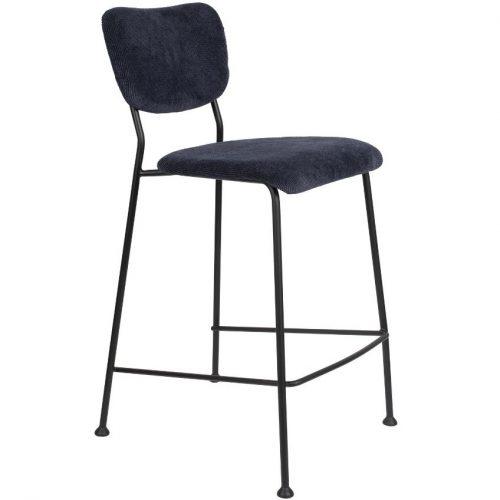 Tmavě modrá manšestrová barová židle ZUIVER BENSON 65 cm Zuiver