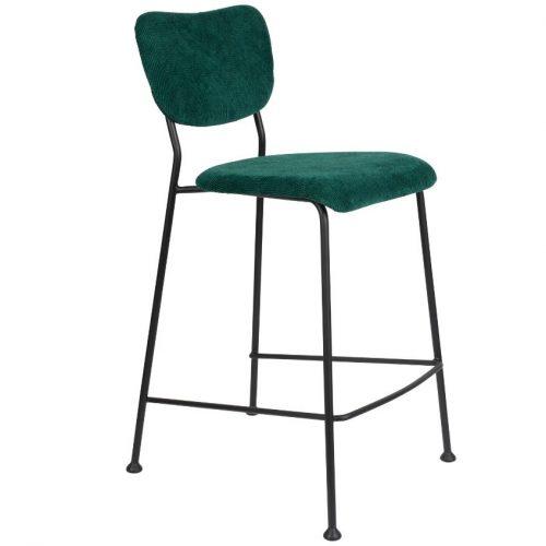 Tmavě zelená manšestrová barová židle ZUIVER BENSON 65 cm Zuiver