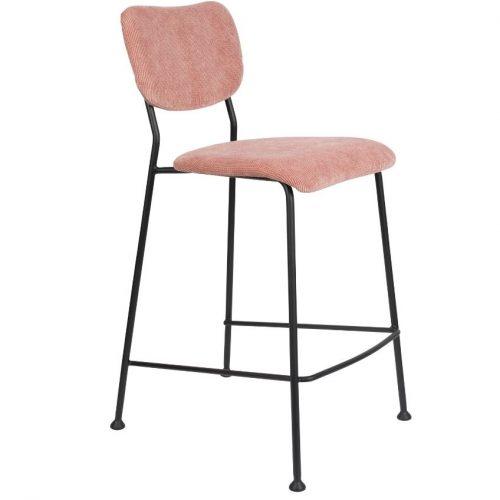 Růžová manšestrová barová židle ZUIVER BENSON 65 cm Zuiver